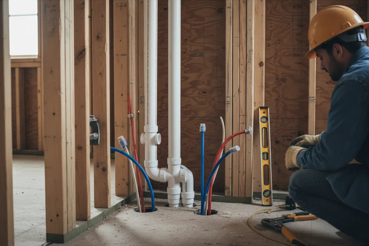 Drain and supply rough-in during Leak Detection in South Portsmouth