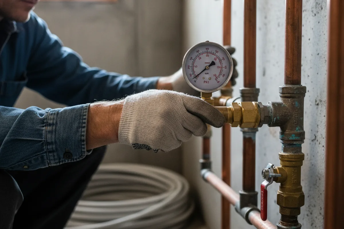 Pressure testing a repaired line during Water Line Repair in South Portsmouth